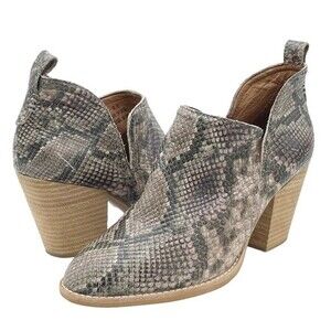 Jeffrey Campbell Rosalee Taupe Gray Snake Print Leather Western Bootie Size 8.5
